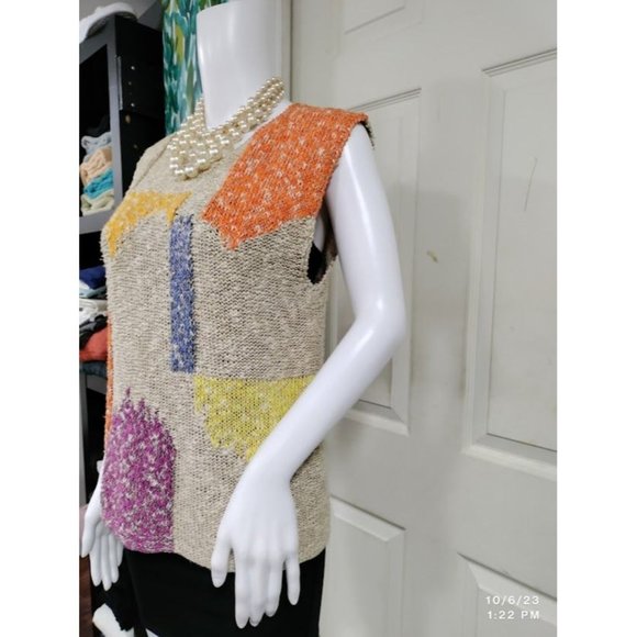 r.g. Arnold Vintage 80's Linen Blend Crochet Tank Top Colorblock Women Medium - Picture 5 of 9